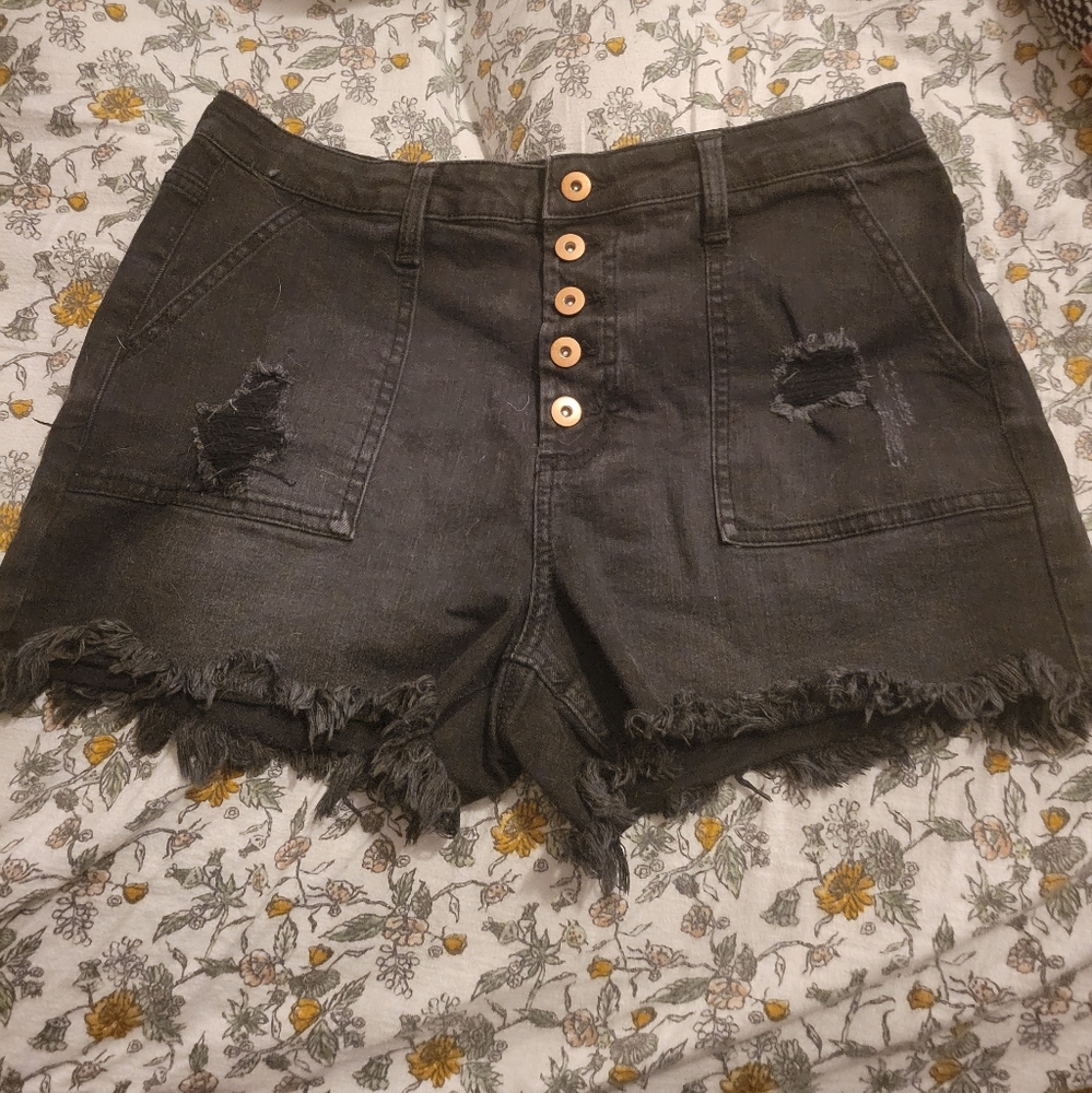 Black Distressed High Rise NOBO Shorts